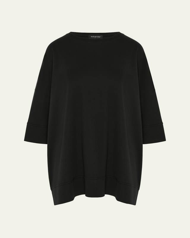 Round-Neck 3/4-Sleeve Top With Hembands (Long Length)